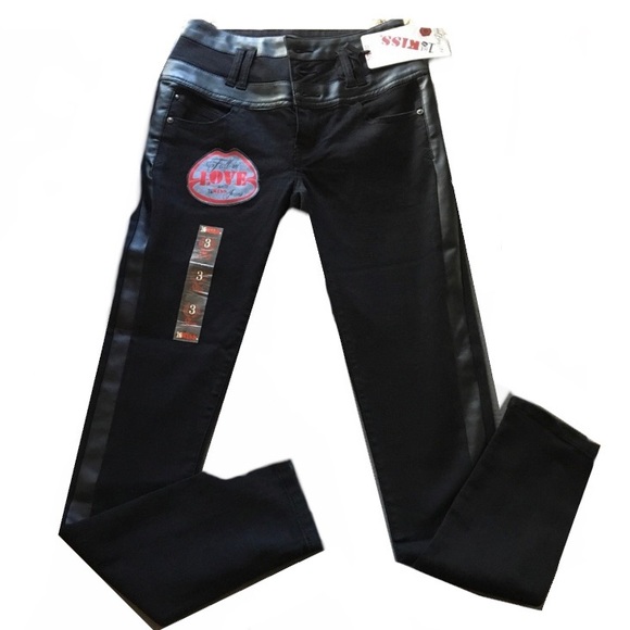 Black Skinny Jeans With Pleather Stripes - Picture 2 of 10